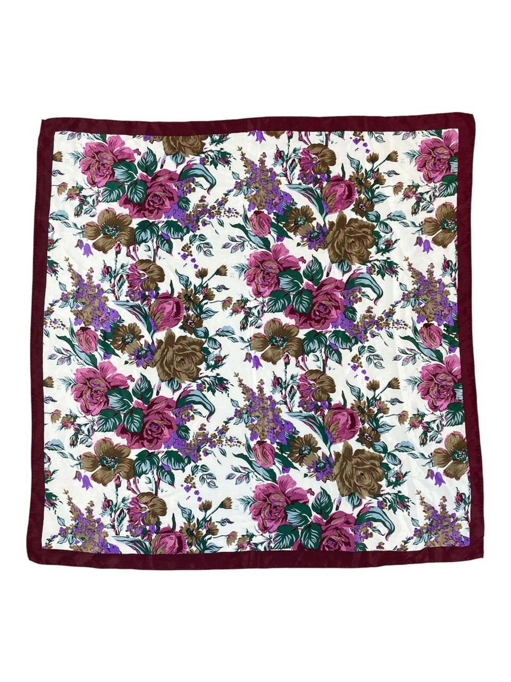 Floral Satin Scarf Burgundy Pink Cottagecore Rose Square Scarf 30.5” X 30.5”